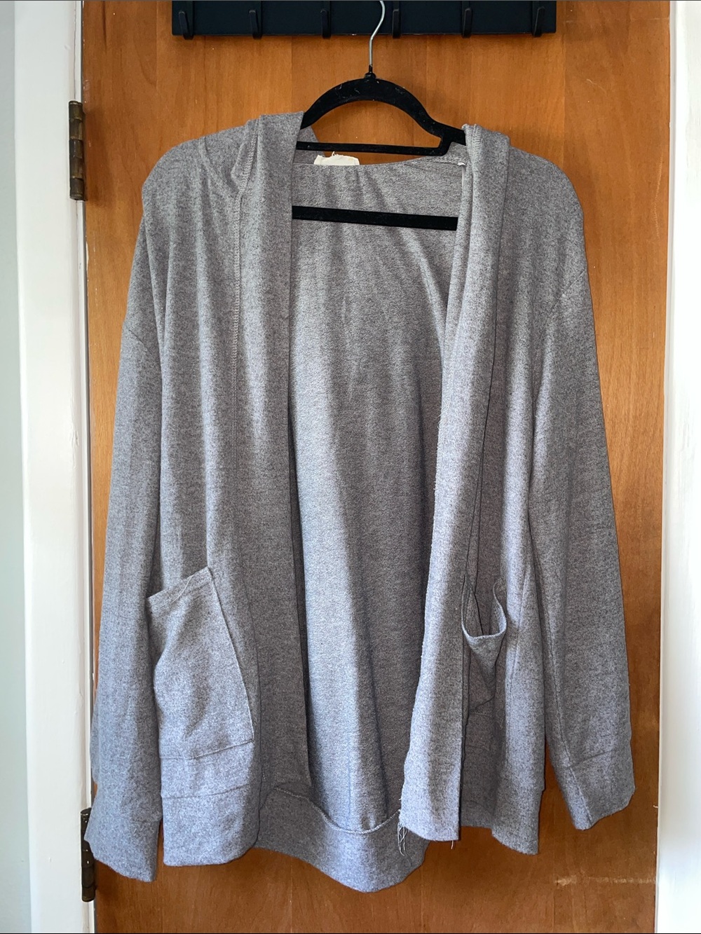 Lightweight Open-Front Hooded Cardigan Sweater - Gray